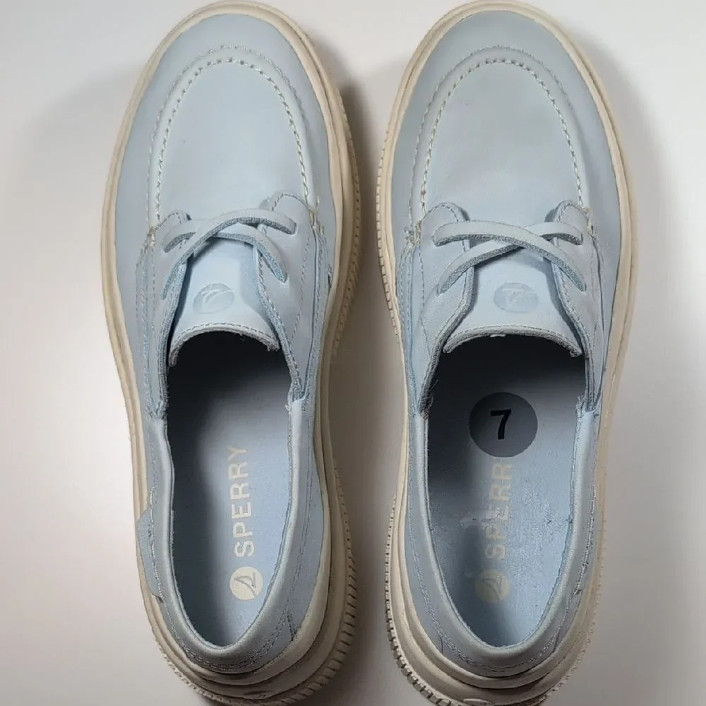 Sperry Women's Baby Blue Platform Leather Boat Shoes